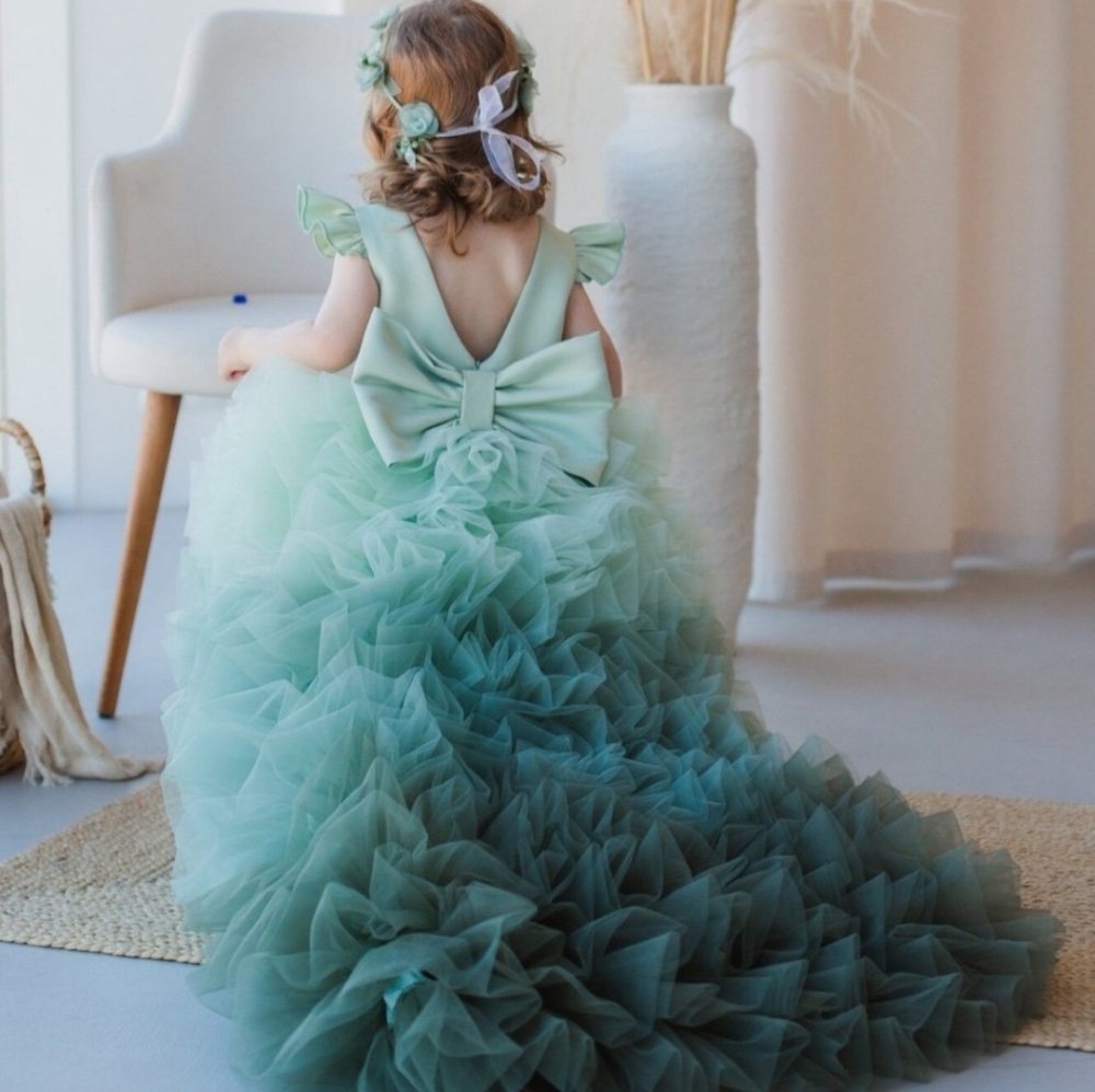 Green Ombre Flower Girl Dress